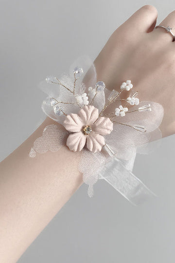 Blush Bryllup Wrist Corsage med Perle